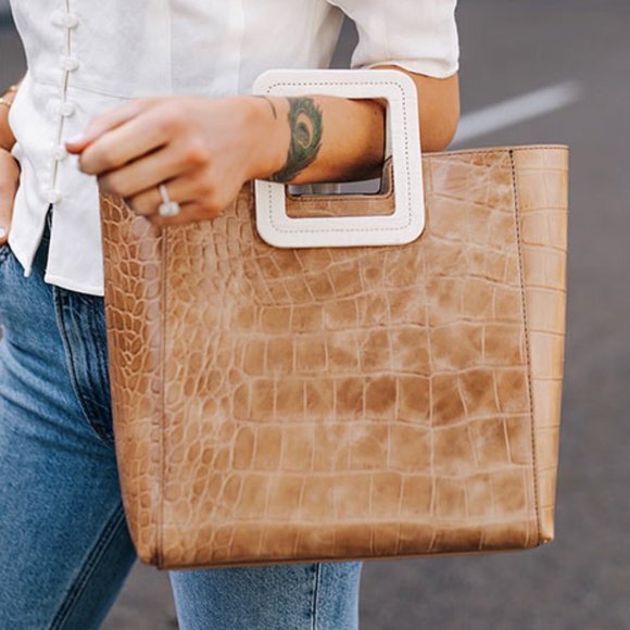 Staud Shirley Tote Bag Croc Embossed Leather - Picture 1 of 8
